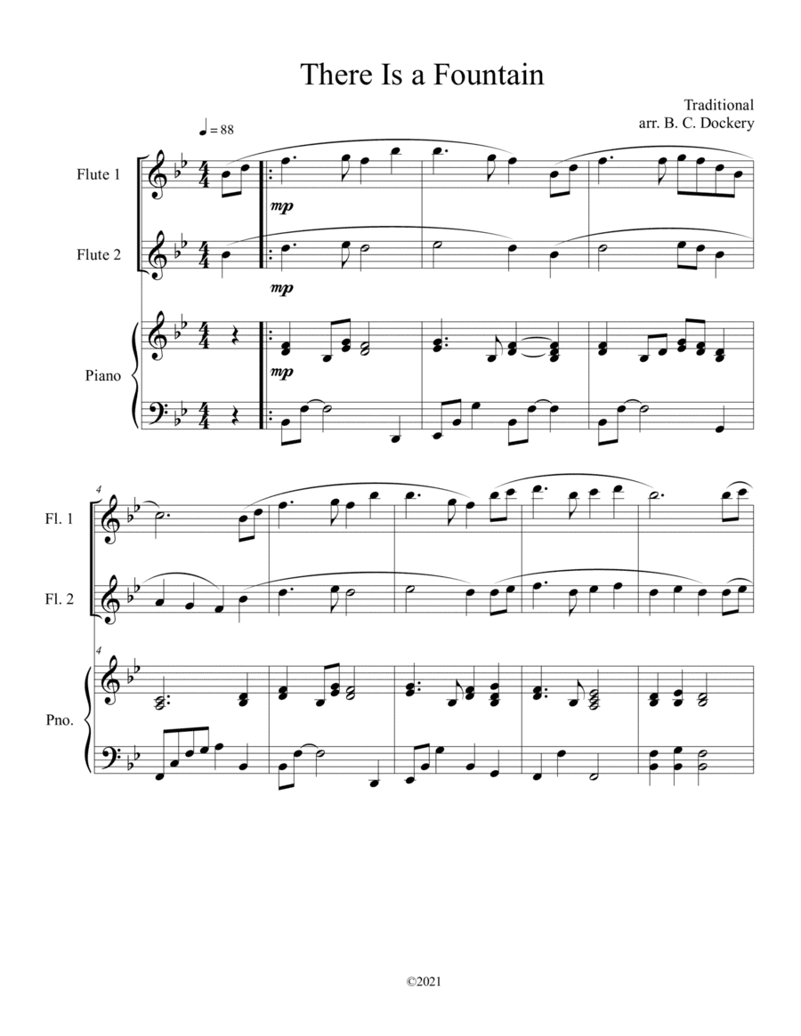 There Is a Fountain (Flute Duet) with piano accompaniment (arr. B. C. Dockery)