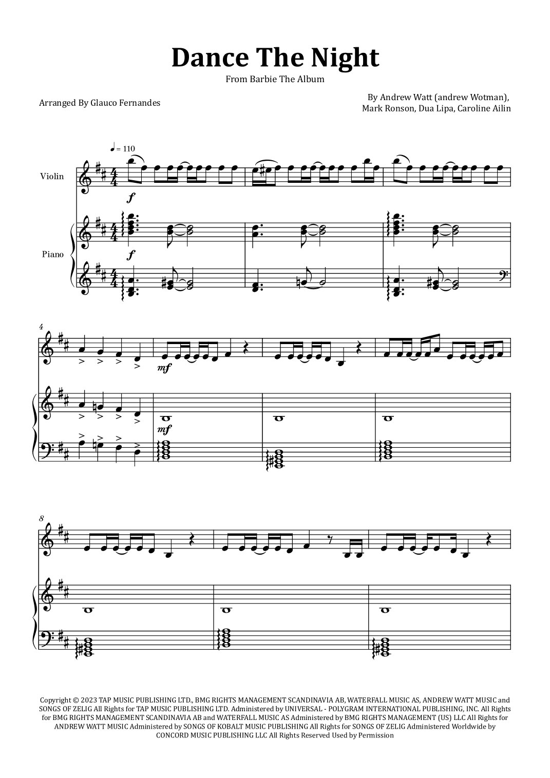 Dance The Night (arr. Glauco Fernandes)