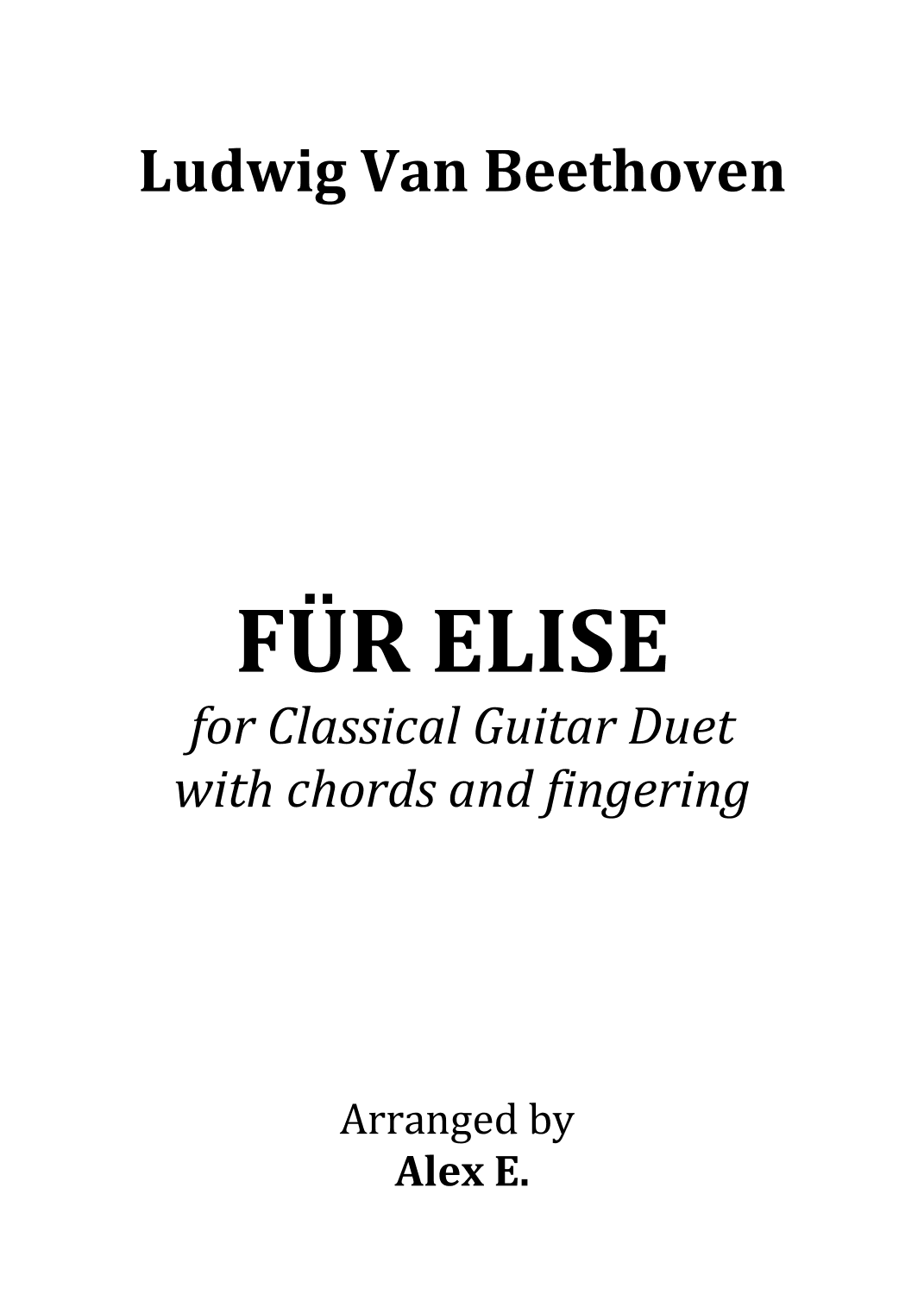 Für Elise - for Classical Guitar Duet with chords and fingering (arr. Alex E.)