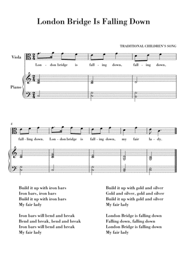London Bridge Piano and Viola (Easy Beginner) (arr. Ahiva Editions)