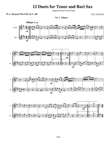 Twelve Mozart Duets (arr. Kenneth D. Friedrich)