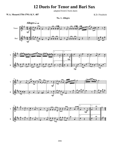 Twelve Mozart Duets (arr. Kenneth D. Friedrich)