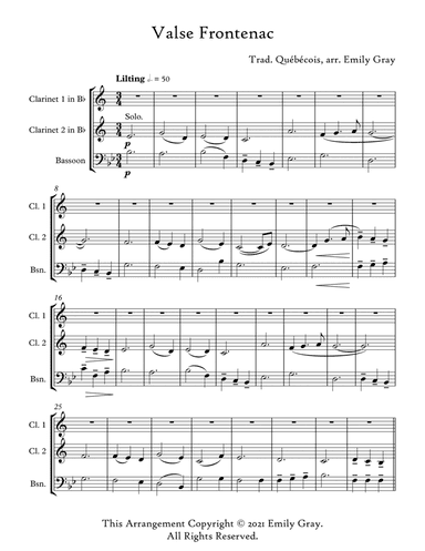Valse Frontenac (2 Clarinets and Bassoon) (arr. Emily Gray)