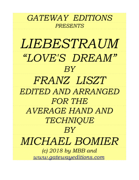 Liebestraum No.3 "Love's Dream" for Easier Piano Solo (arr. Michael Bomier)