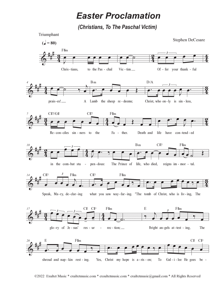Easter Proclamation (Christians, To The Paschal Victim) (Unison choir - High Key)