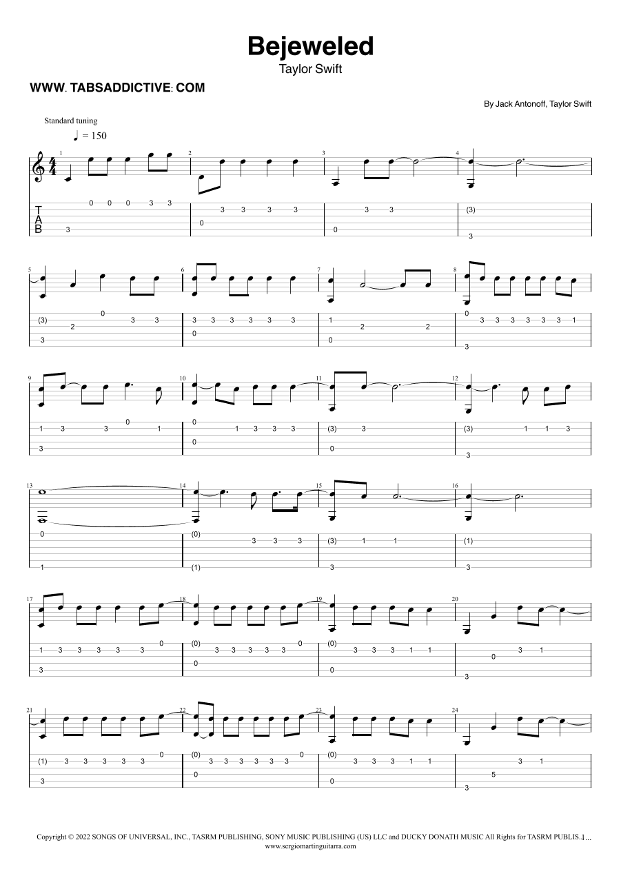 Bejeweled (arr. TABS ADDICTIVE - SERGIO MARTIN GUITARRA)