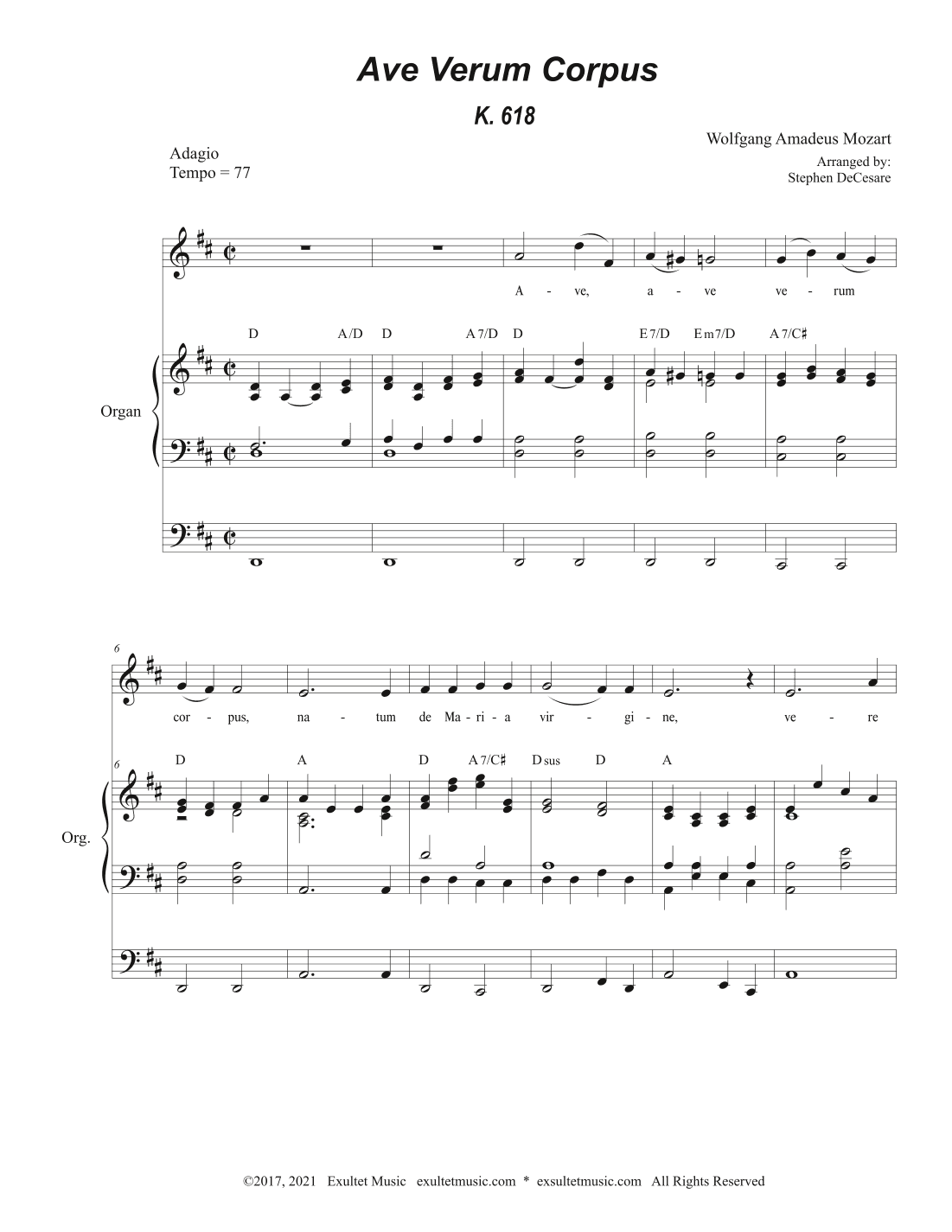 Ave Verum Corpus (Unison choir - Organ Accompaniment) (arr. Stephen DeCesare)