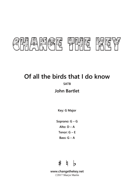 Of all the birds that I do know - G Major (arr. Change the Key)