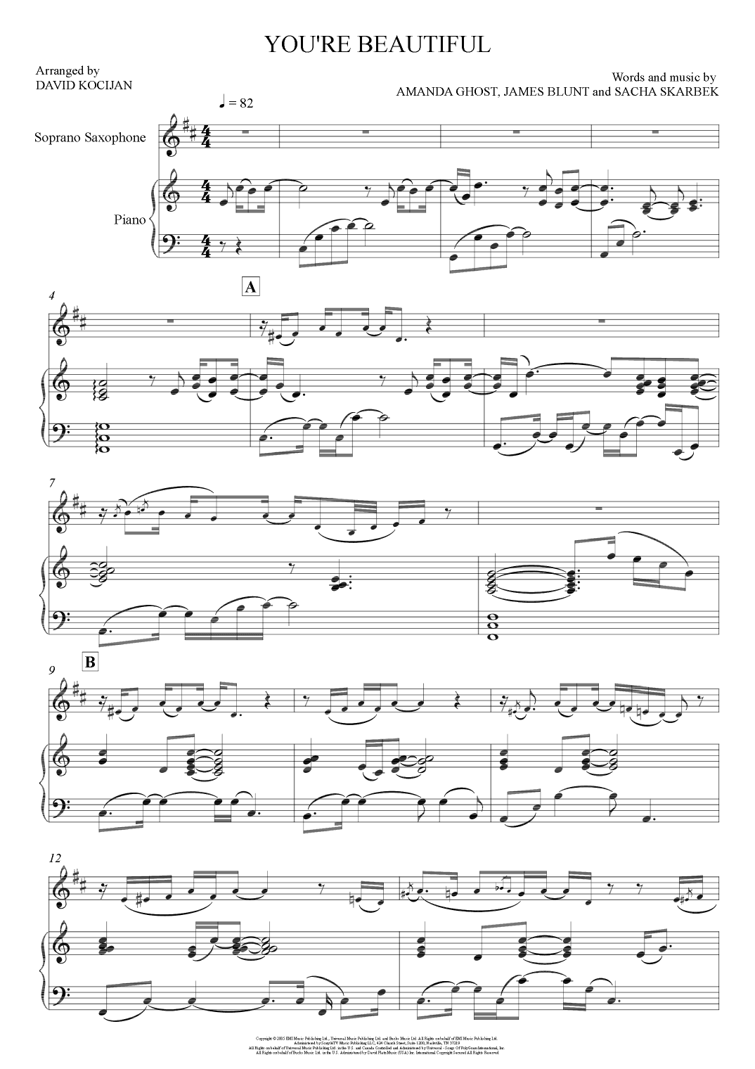 You're Beautiful (arr. David Kocijan)