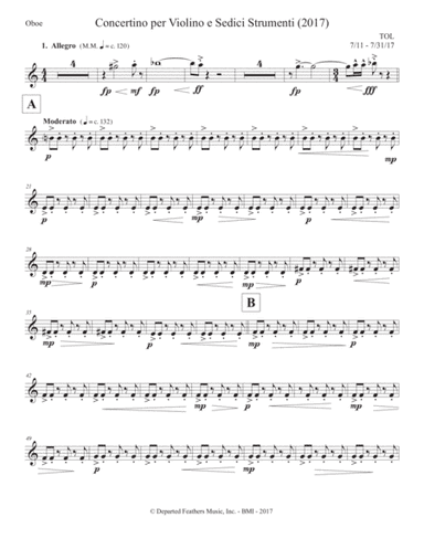 Concertino per Violino e Sedici Strumenti (2017) oboe part