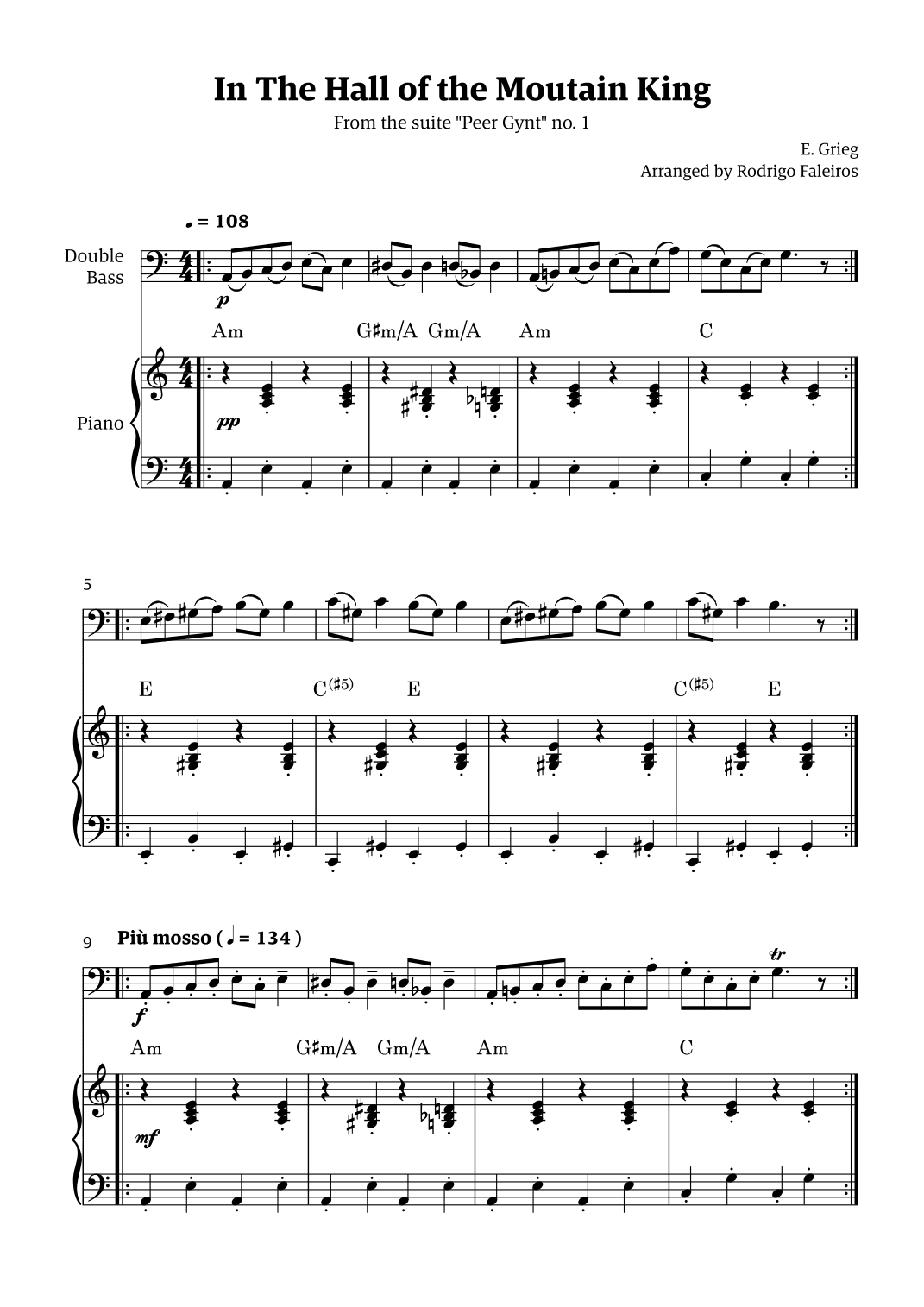 In the Hall of the Mountain King (for double bass solo w/ piano accompaniment) (arr. Rodrigo Faleiros)