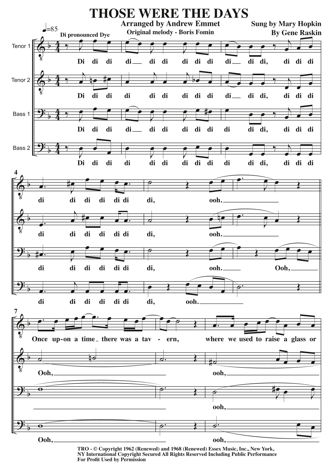 Those Were The Days (arr. Andrew Emmet)