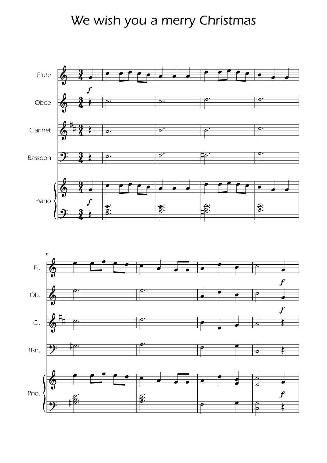 We Wish You a Merry Christmas - Woodwind Quartet w/ Piano (arr. Ygor Nunes)