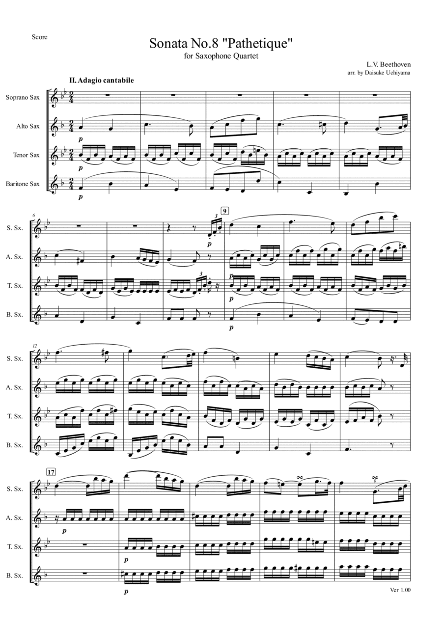 Beethoven Piano Sonata No.8 "Pathetique" (Saxophone Quartet) (arr. Daisuke Uchiyama)