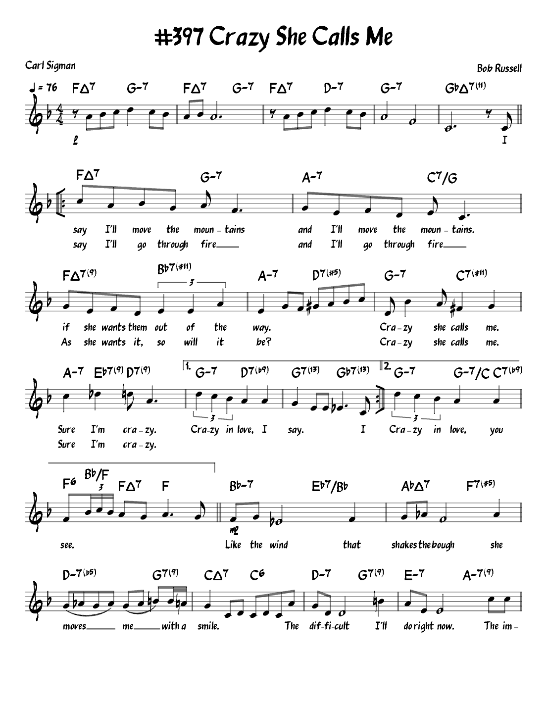 Crazy She Calls Me (arr. John Fries)