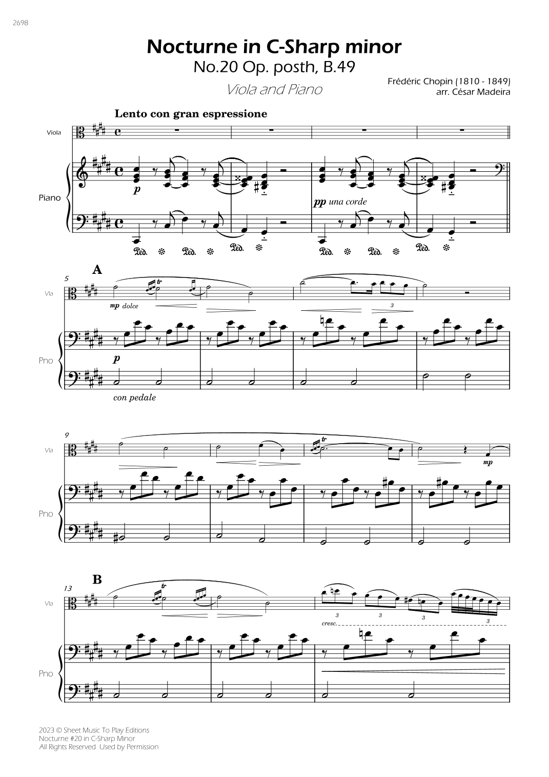 Nocturne No.20 in C-Sharp minor - Viola and Piano (Full Score) (arr. César Madeira)