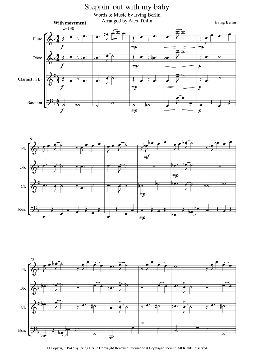 Steppin' Out With My Baby (arr. Alex Tinlin)