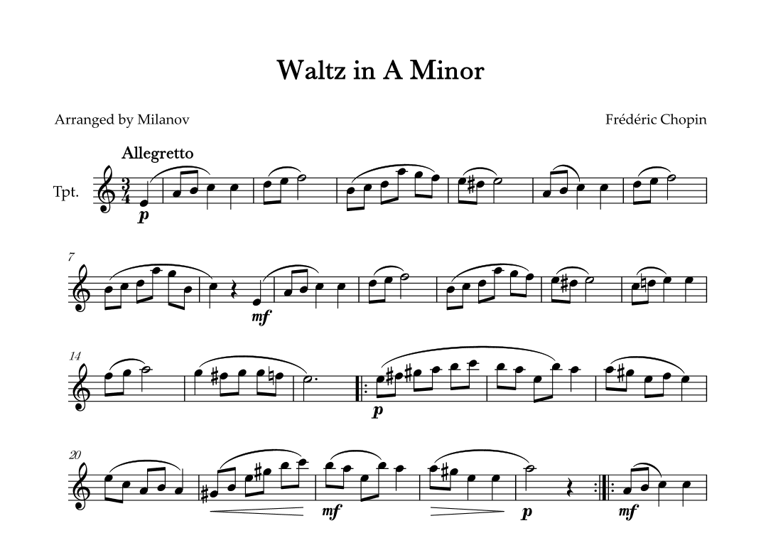 Waltz in A Minor | B. 150, Op. Posth. | Chopin | Trumpet (arr. Milanov)