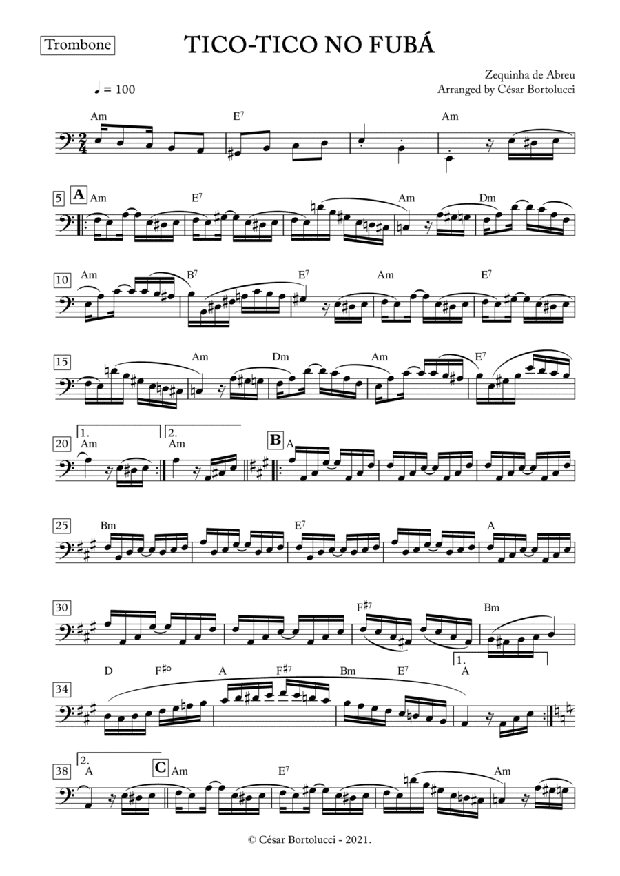 Tico-tico no Fubá - Trombone with chords (arr. ACT Bortolucci)