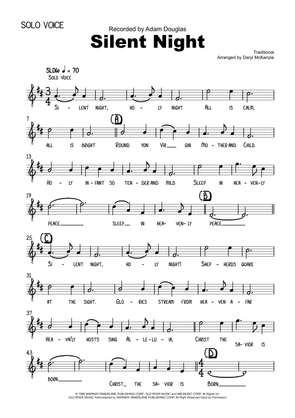 Silent Night - Male Vocal with Pops Orchestra and optional Choir Key of D to E (arr. Daryl McKenzie)