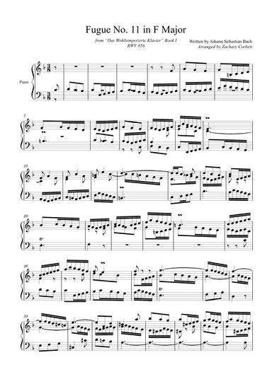 Fugue No. 11 BWV 856 in F Major (arr. Zachary Corbett)