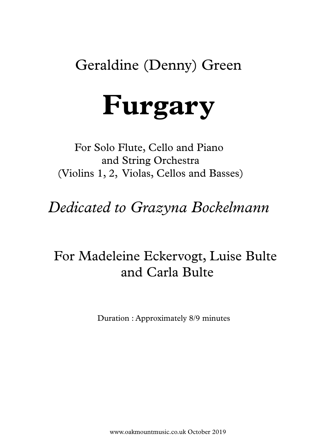 Furgary, for Solo Flute, Cello and Piano and String Orchestra (Standard Arrangement)