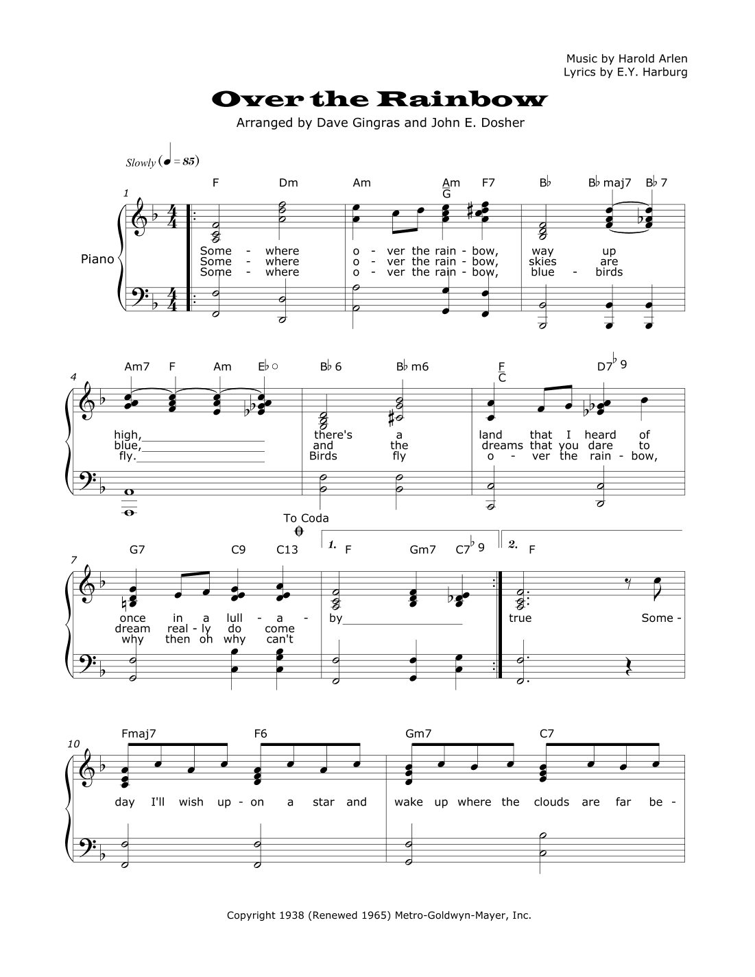 Over The Rainbow (arr. Arranged by Dave Gingras and John E. Dosher)