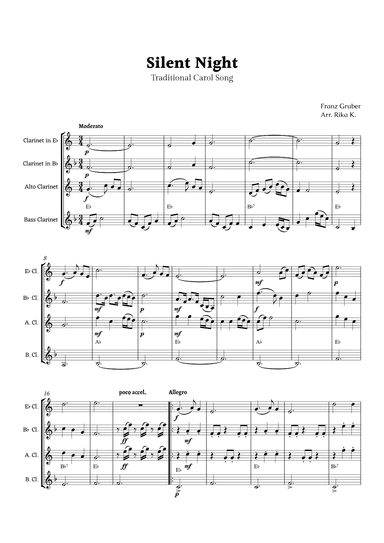 Silent Night for Clarinet Ensemble Quartet (arr. Rika K.)