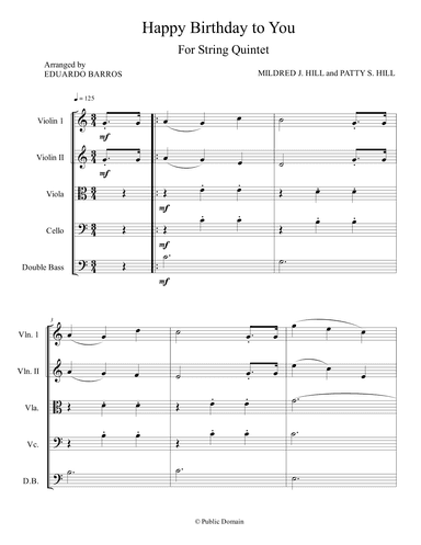 Happy Birthday to You (For String Quintet) (arr. Eduardo Barros)