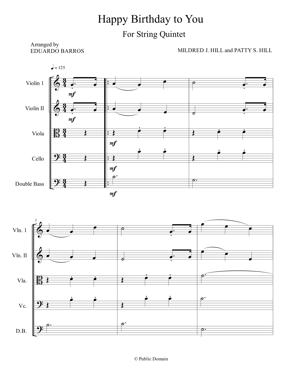 Happy Birthday to You (For String Quintet) (arr. Eduardo Barros)