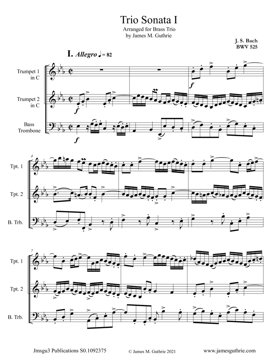 BACH: Six Trio Sonatas BWV 525-530 for Brass Trio (arr. James M. Guthrie)