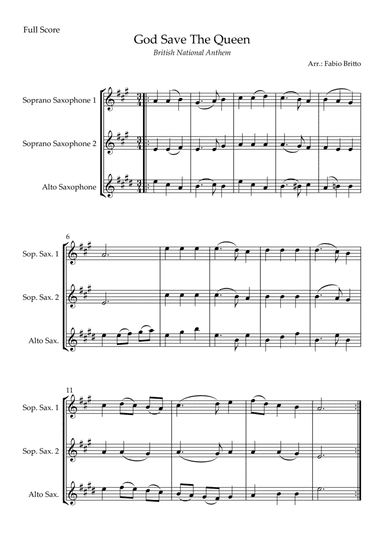 God Save The Queen (British National Anthem) for Saxophone Trio (arr. Fabio Britto)