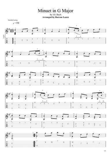 Bach - Minuet in G Major (Petzold) - Fingerstyle guitar (arr. Razvan's Guitar)