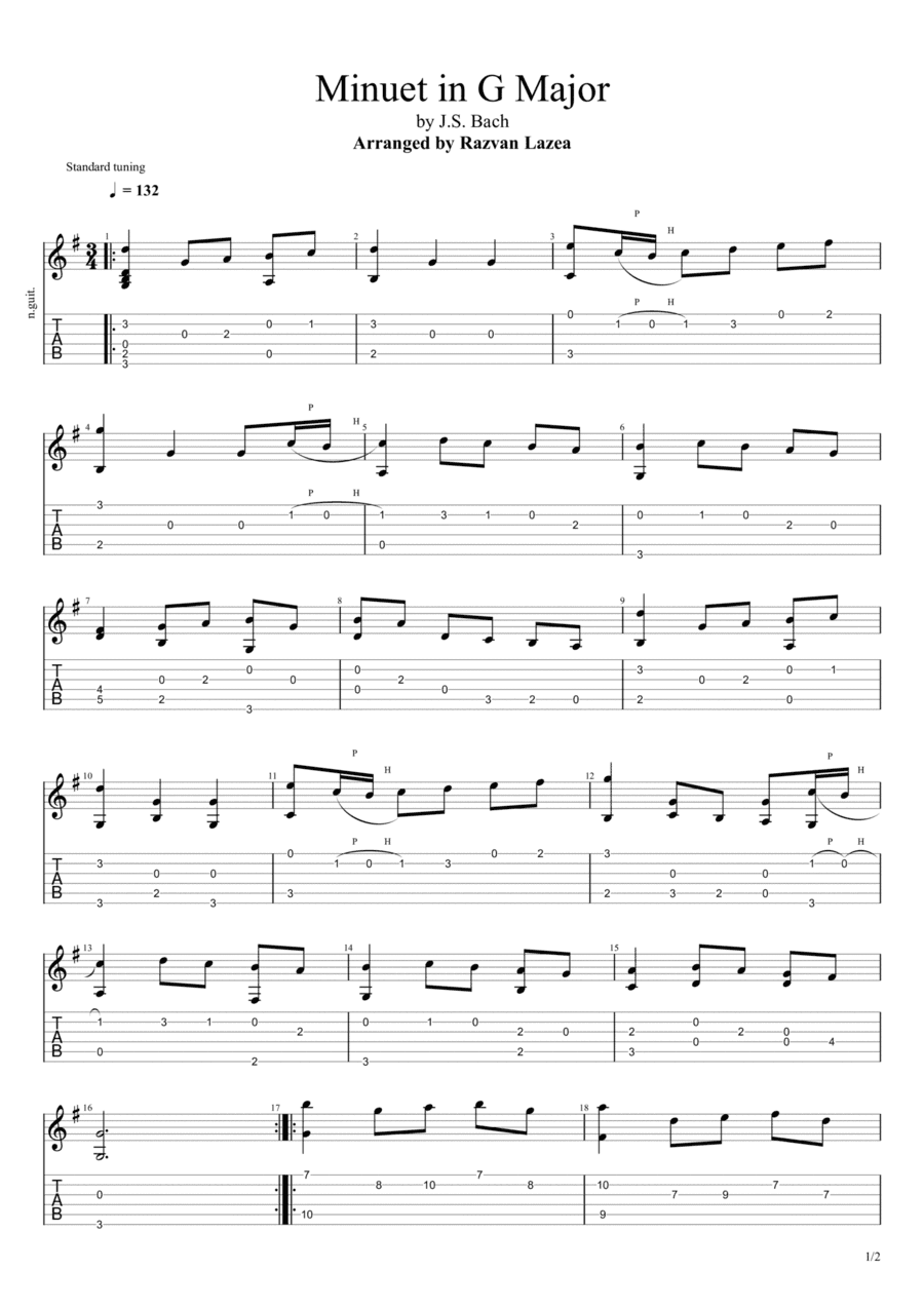 Bach - Minuet in G Major (Petzold) - Fingerstyle guitar (arr. Razvan's Guitar)