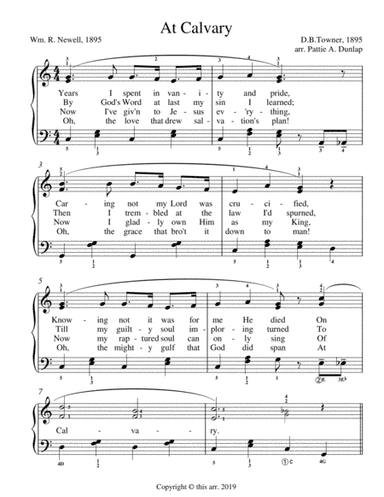 At Calvary, Easy Gospel Piano (arr. Pattie A. Dunlap)