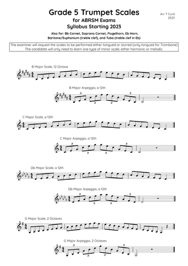Trumpet Scales Grade 5. For the new ABRSM Syllabus from 2023. (arr. Tim Curd)
