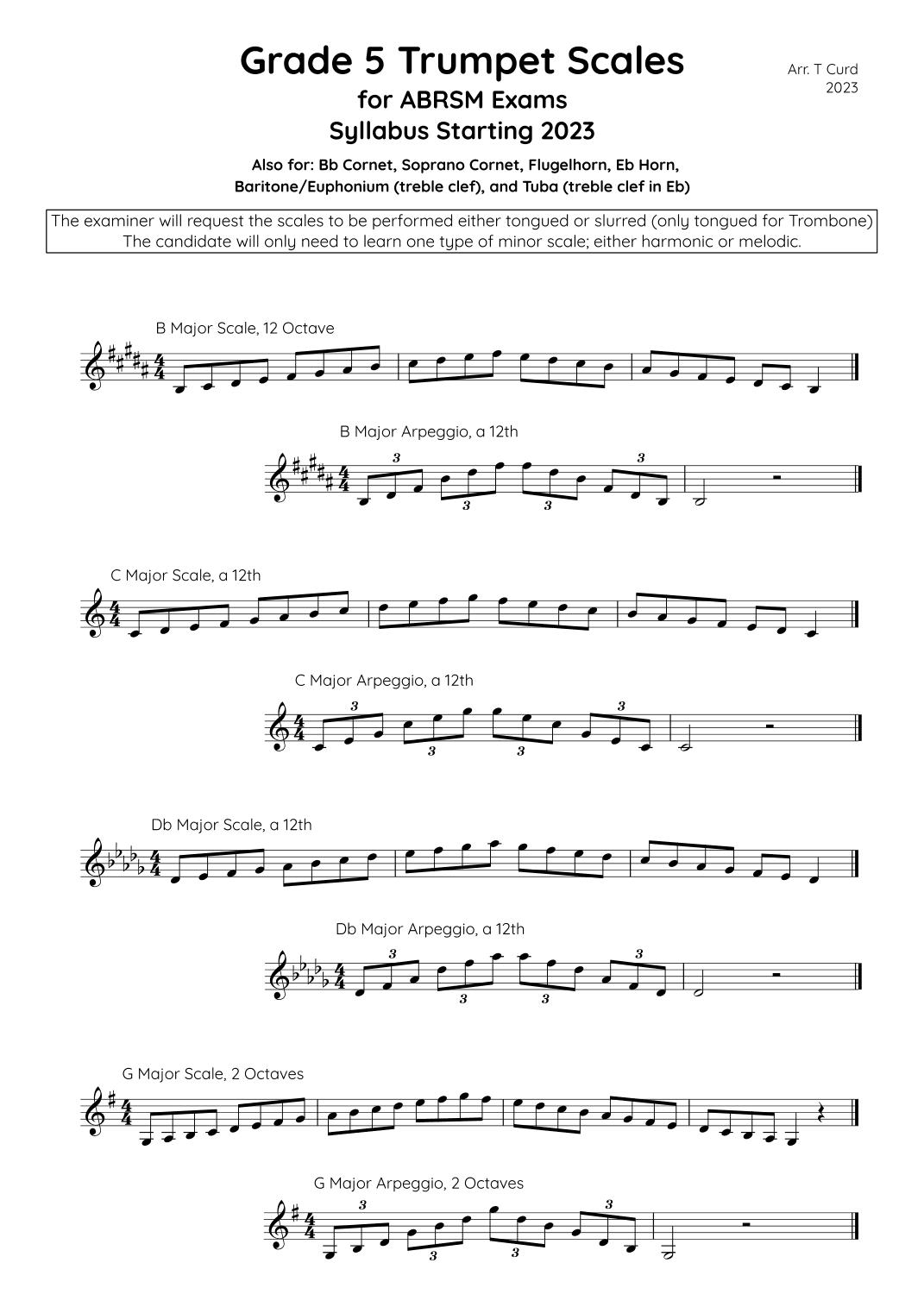 Trumpet Scales Grade 5. For the new ABRSM Syllabus from 2023. (arr. Tim Curd)