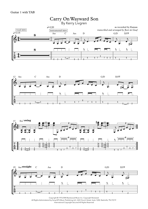 Carry On Wayward Son (arr. Joeri de Graaf)