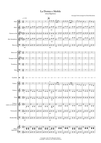 La Donna e Mobile (from Rigoletto) for School Orchestra (arr. David Burndrett)