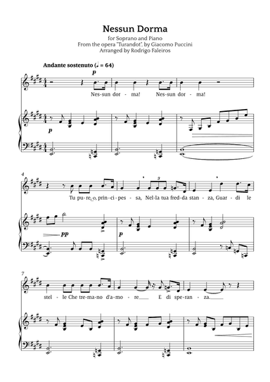 Nessun Dorma (for soprano and piano) (arr. Rodrigo Faleiros)