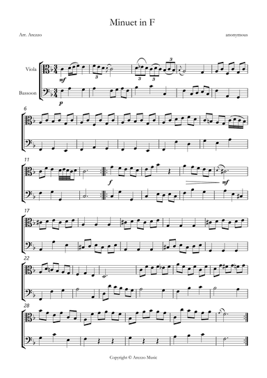bwv anh 113 minuet in F sheet music Viola and Bassoon (arr. Arezzo Music)