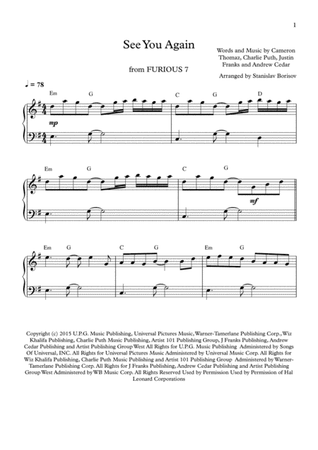See You Again from FURIOUS 7 (arr. Stanislav Borisov)