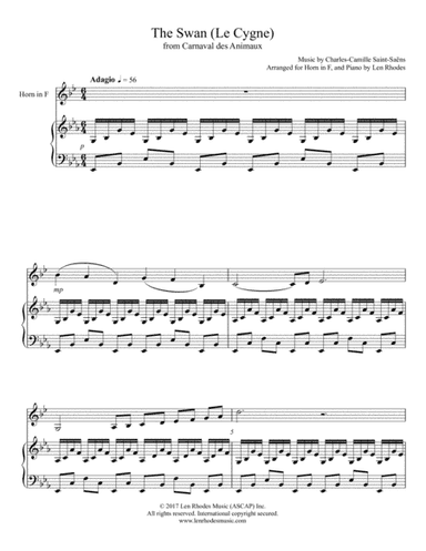 The Swan (Carnival of the Animals) - Charles-Camille Saint-Saëns for Horn in F, and Piano (arr. Len Rhodes)