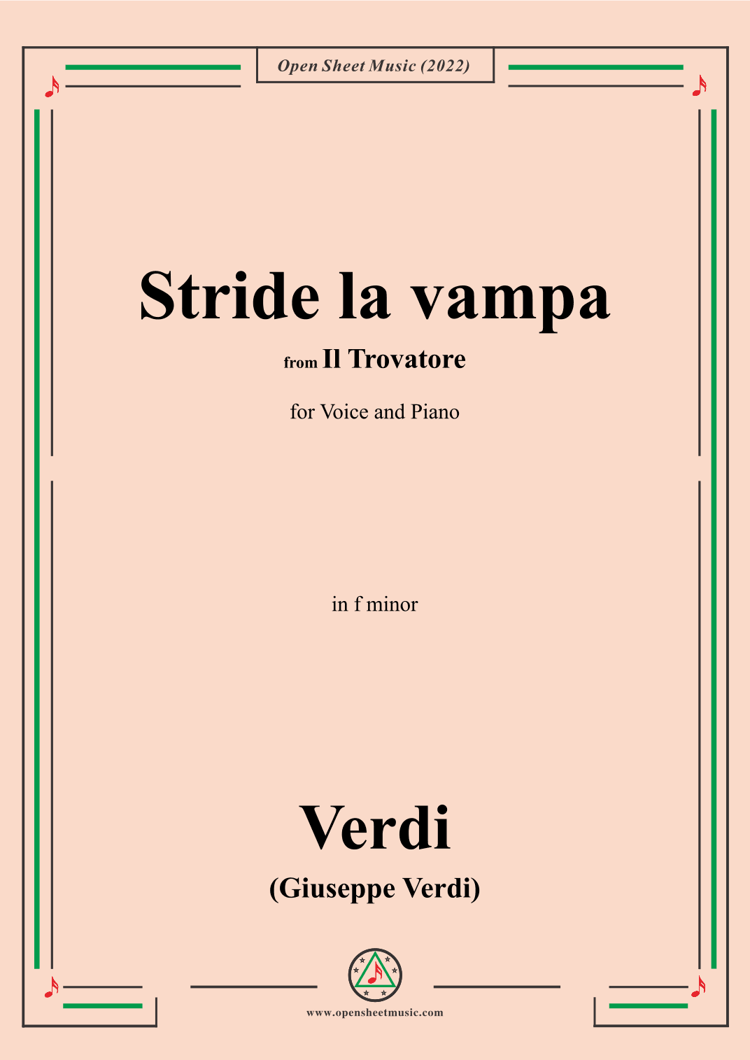 Verdi-Stride la vampa,from 'Il Trovatore',in f minor,for Voice and Piano (arr. OSM Press)