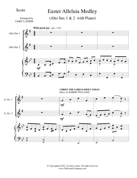 EASTER ALLELUIA MEDLEY (Trio – Alto Sax 1, Alto Sax 2/Piano) Score and Parts (arr. Gary Lanier)