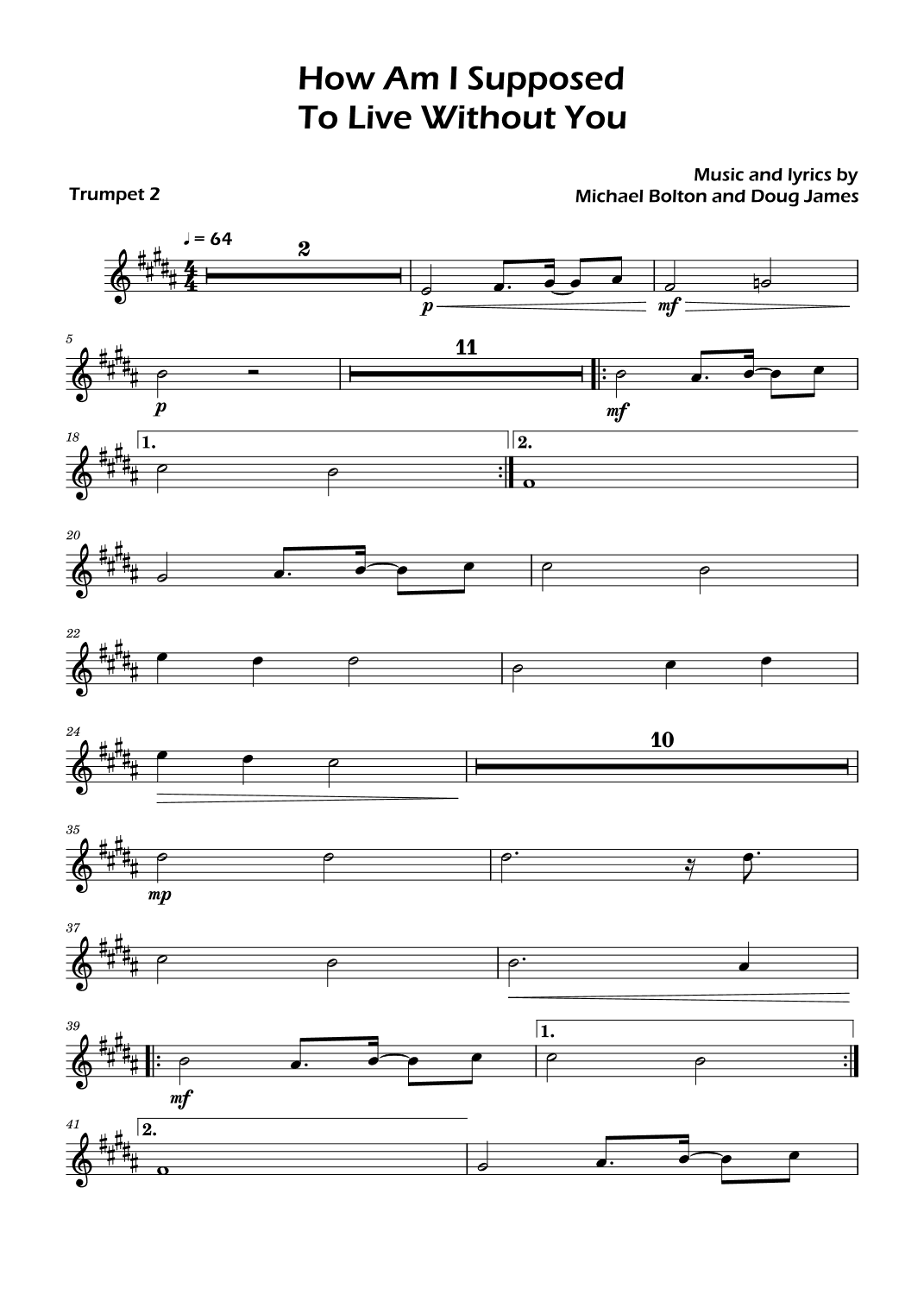 How Am I Supposed To Live Without You (arr. David Lartey)