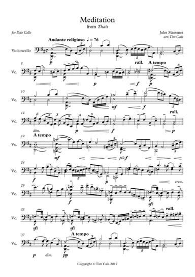 Massenet: Meditation (from Thaïs) - Solo Cello (arr. Tim Cais)