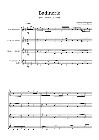 Badinerie by J. S. Bach (For Clarinet Quartet) (arr. Henrique Oliveira)