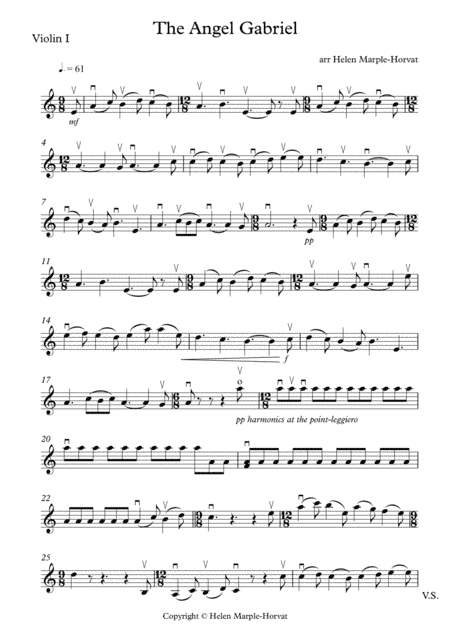 THE ANGEL GABRIEL for STRING QUARTET AND/OR STRING ORCHESTRA (arr. HELEN MARPLE-HORVAT)