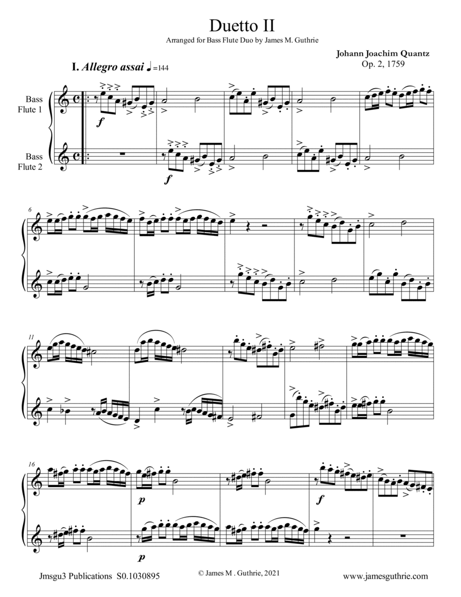 Quantz: Duetto Op. 2 No. 2 for Bass Flute Duo (arr. James M. Guthrie)